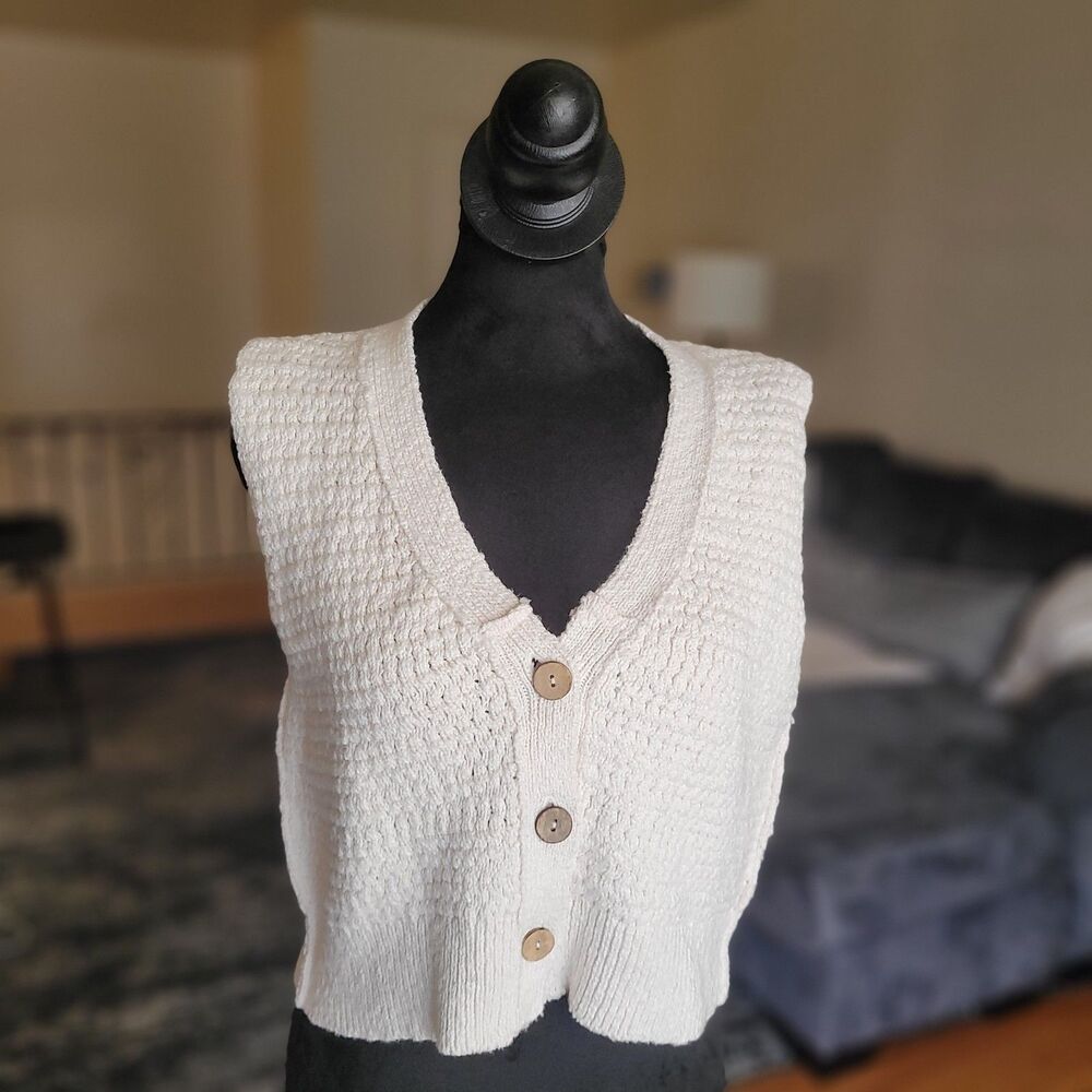 Free People Ava Vest In Sugar Straw Cream Size XL NWT Free People Sweater Vest - Picture 10 of 15